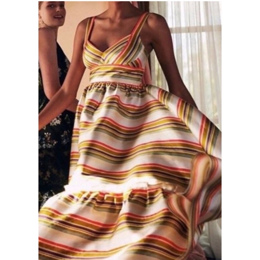 Jill Stuart x Anthropologie Sela Hi Lo 2/XS Green Purple Striped Taffeta Prom - Picture 2 of 15